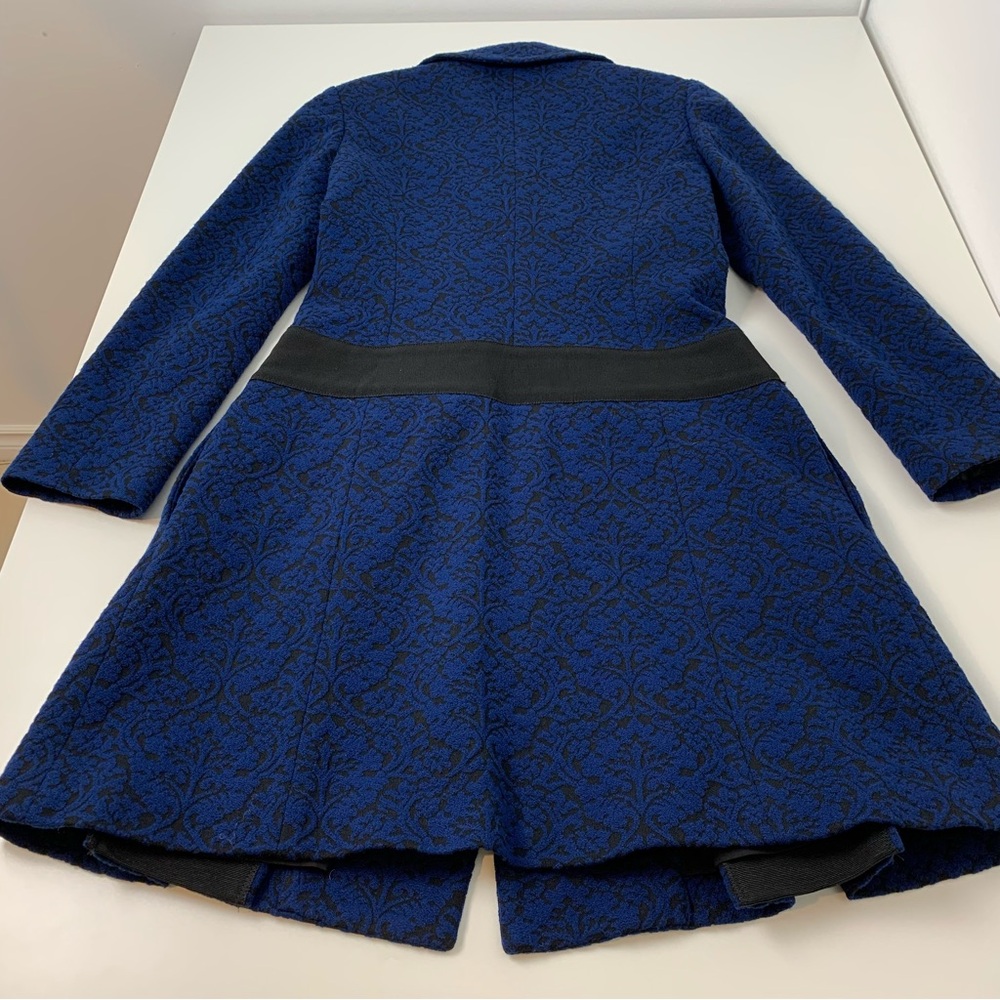 Love Moschino Jacket Blue Black Textured Sz 4 Belt Italy Quiet Luxury Elegant - Picture 13 of 14